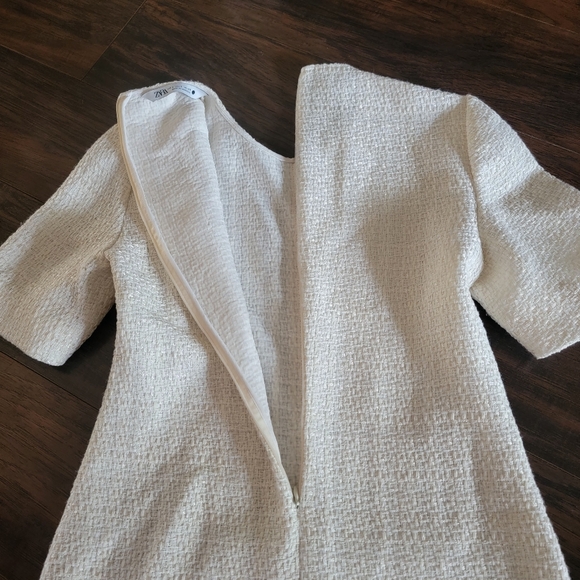 ZARA Ivory Tweed Textured Fringe‎ Trim Maxi Dress Size Small - Picture 13 of 16